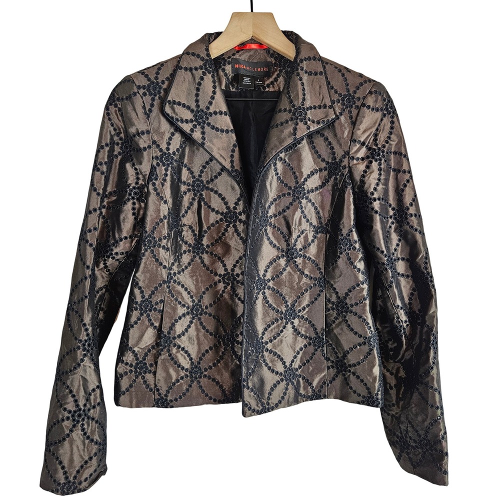 Nina McLemore 100% silk open faced jacket blazer, bronze and black, size‎ 4